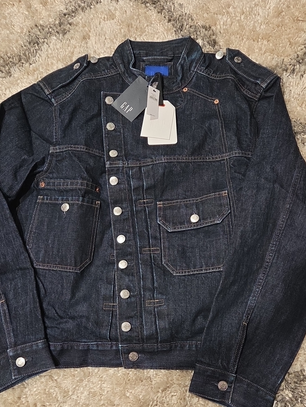 GAP Men's Dark Indigo Denim Assymetric Jacket Crafted and Curated by Zac Posen.